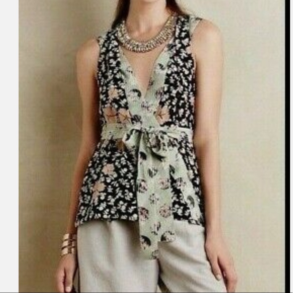 Anthropologie | HD in Paris Silk Starflower Floral Wrap Top Size 8